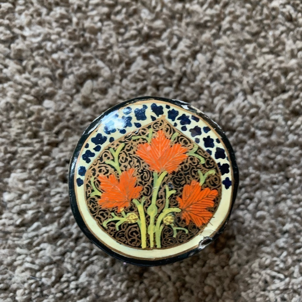 Vintage Orange Flowers Lacquer Hand Painted Trinket Box